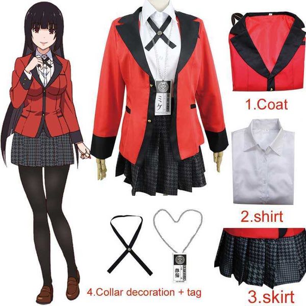 Kakegurui jabami yumeko traje cosplay para meninas yomoduki runa casaco peruca sapatos carnaval halloween mulheres y0913