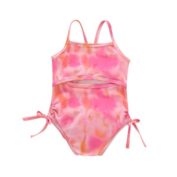 

one-pieces toddler girls tie dye print halter swimwear baby lace up straps swimsuits bathing suits sleeveless beachwear children's clot, Black