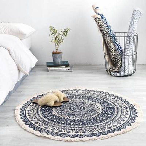 

round ethnic style geometric pattern cotton and linen mat retro plain tapestry handmade rug study bedroom sofa cushion carpets