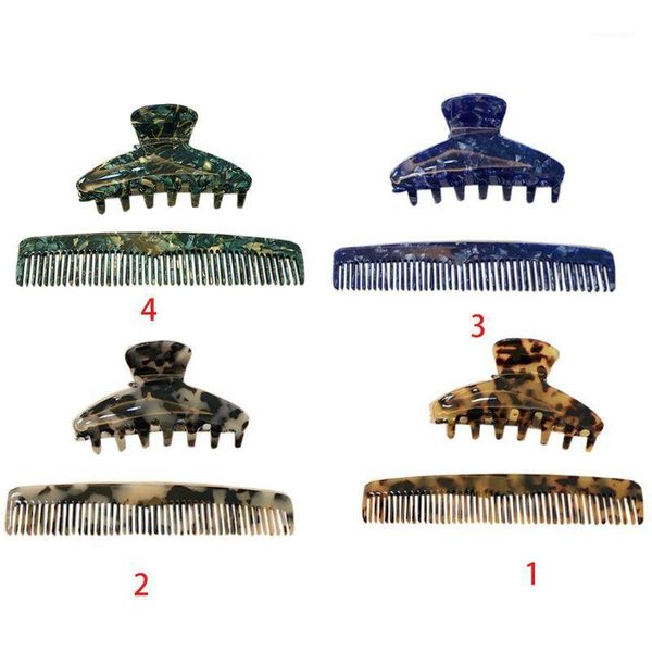 

2pcs/set women hair claw banana clip with comb vintage leopard geometric hairgrips acetate wash face bath shower barrettes1