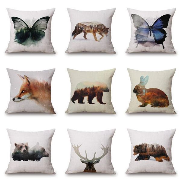 

creative animal linen pillowcover bedding home decoration pillowcase office sofa cushion cover landscape 45*45cm pillow cushion/decorative