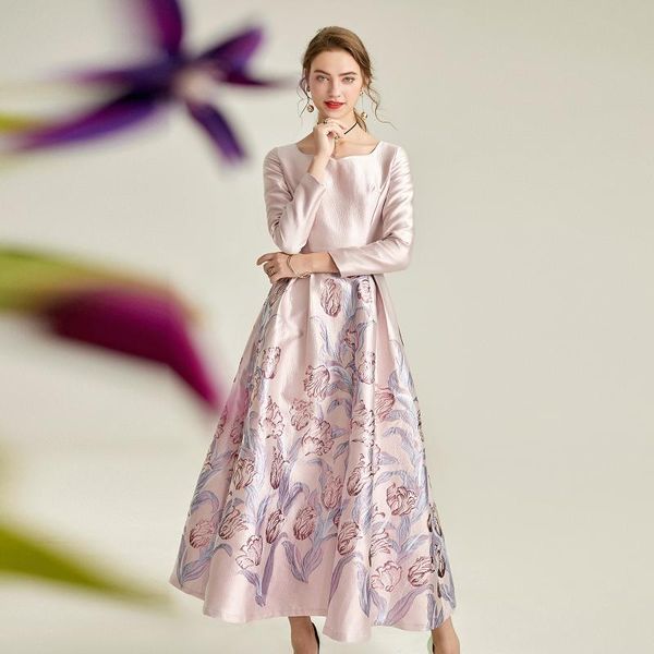 

casual dresses spring jacquard runway long dress pink ball gown evening full length gorgeous floral, Black;gray