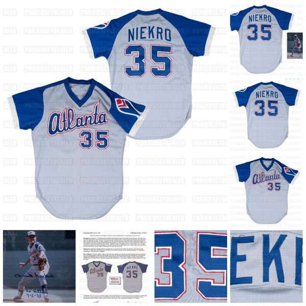 

1979 phil niekro game used atlanta #35 road jersey - 21 win season custom mens womens youth any name number, Blue;black