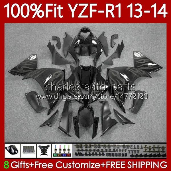 OEM-Verkleidungsset für Yamaha Grey Flames YZF-R1 YZF R 1 YZF1000 2013-2014 MOTO-Karosserie 97Nr.104 1000CC YZF R1 1000 CC YZFR1 13 14 YZF-1000 2013 2014 Spritzgusskörper