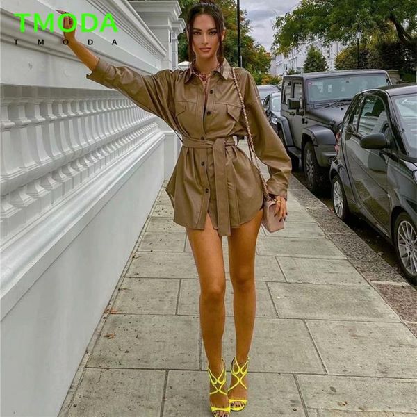 

women's jackets t moda vinatge woman oversized sashes leather jacket 2021 spring fashion loose shirt coat female casual srteetwear outw, Black;brown