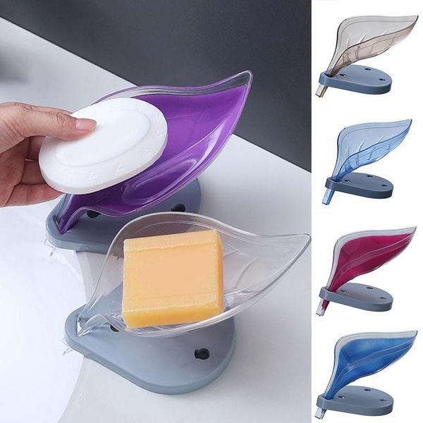 

hooks & rails drain soap box creative leaf shape punch-holder multifunctional storage rack for bathroom kitchen m56
