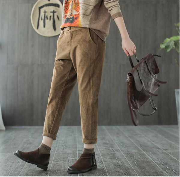 

women's pants & capris autumn winter retro women fashion zipper casual trousers mori girl button pocket solid color blended ladies 2021, Black;white