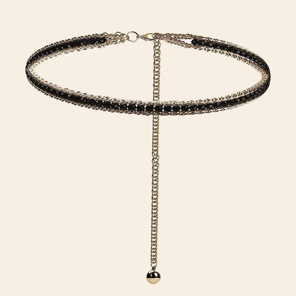 

belts rhinestone waist chain thin belt for women dress sweater fashion bling metal hook trendy casual slim strap1, Black;brown