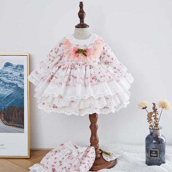 

baby girl spanish floral dresses for toddler boutique clothes autumn kids spain dress infant birthday baptism ball children gown 210615, Red;yellow