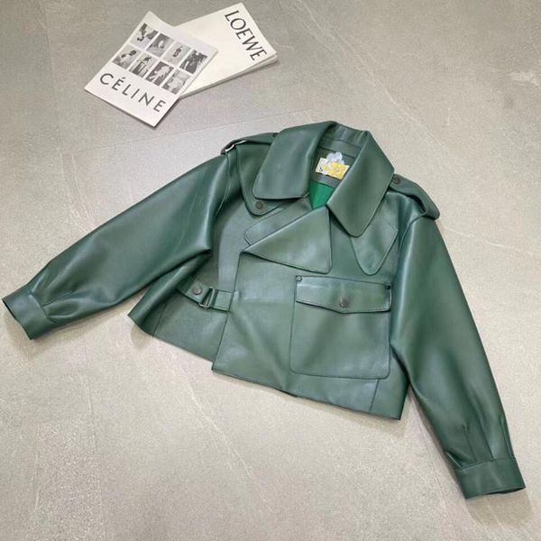 

women's leather & faux autumn and winter loose sheepskin large size coat short jackets for women, Black