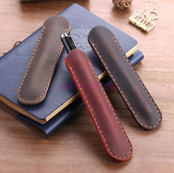 

pencil bags 100pcs/lot handmade genuine leather bag, cowhide fountain pen case holder, vintage retro style accessories for travel
