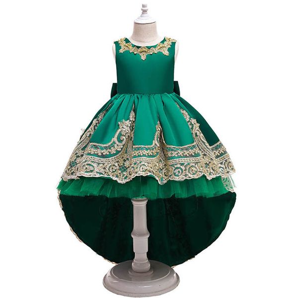 

girls dresses kids clothes childrens clothing sleeveless lace embroidered princess birthday party formal dress long bows pettiskirt b7242, Red;yellow