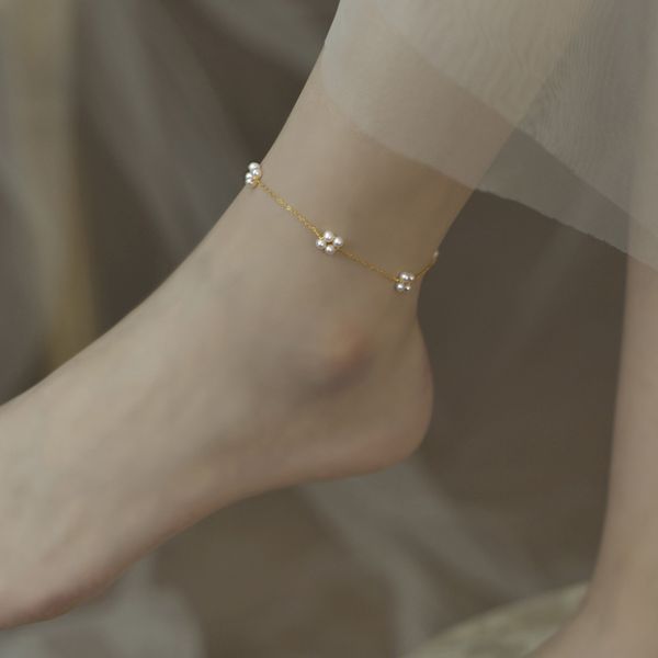 

nymph natural freshwater pearl adjustable anklet handmade creative retro style 14k gold injection for women fine jewelry j1007, Red;blue
