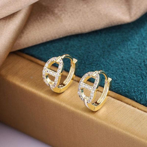 

hoop & huggie high sense gold color earrings for women geometric ear accessories piecing earing microscope zircon fashion jewelry kce009, Golden;silver