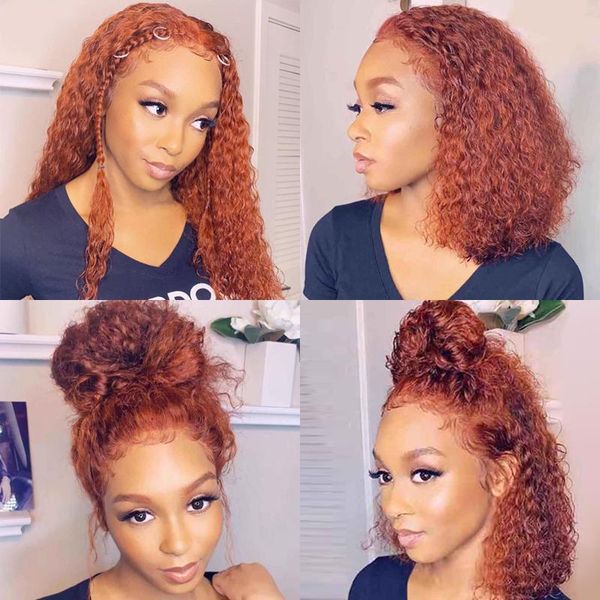 

synthetic wigs 180density kinky curly lace front wig hair for black women with baby copper red /auburn short preplucked