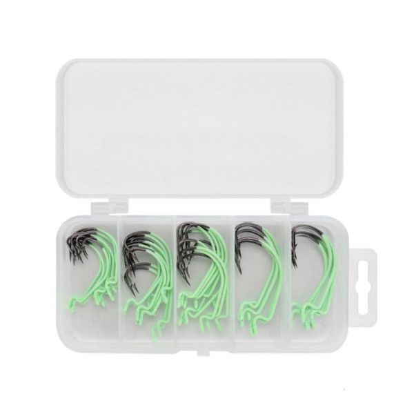 

luminous crank fishhooks with barbed single hook set high carbon steel soft worm fishing accessories hooks