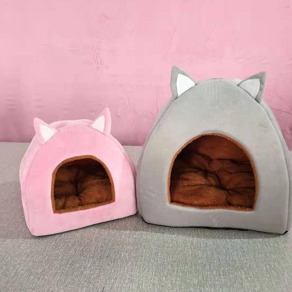 

cat beds & furniture warm pink pet bed cozy dog house cute soft kennel supplies kitten mat cave velvet sleeping bag winter grey