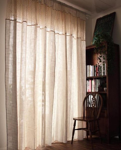 

romantic finished curtains cotton linen retro plaid drapes living room decor with rod pocket and hook dual purpose curtain