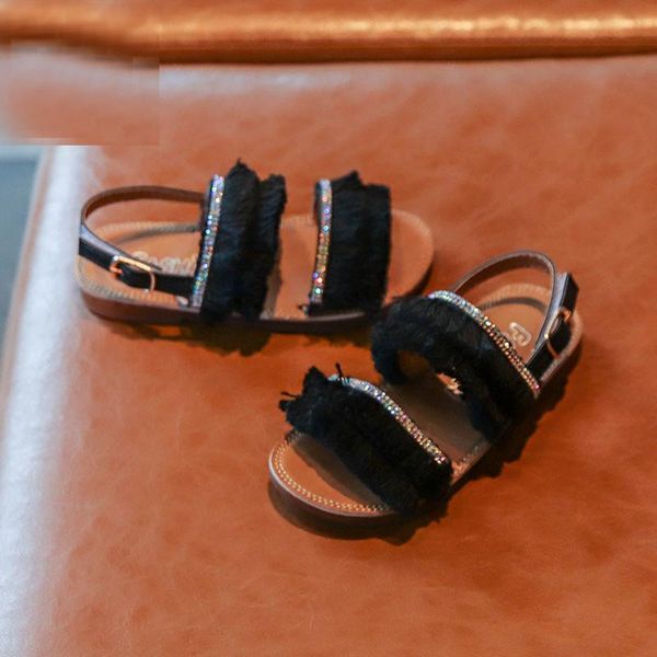 

summer girls shoes fashion children's wear sandals children tassel princess baby leather, Black;red