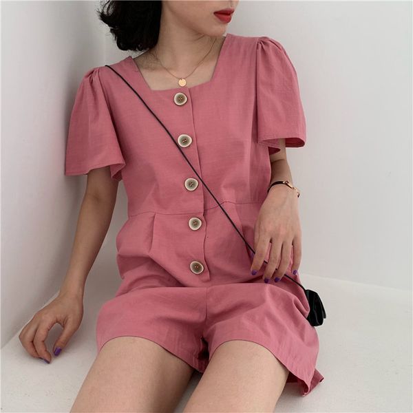 

sweaters loose vintage square collar short sleeves women playsuit summer chic solid fashion casual playsuits overalls, White;black