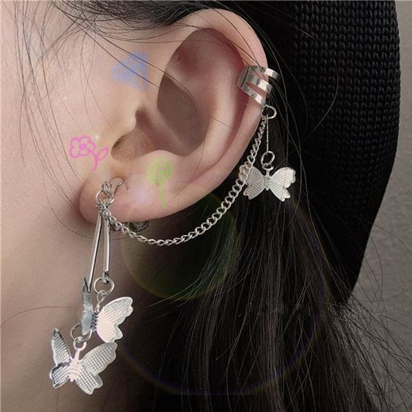 

earrings butterfly earring cuff clip on ear bone metal chain cuffs women jewelry wholesale stud, Golden;silver