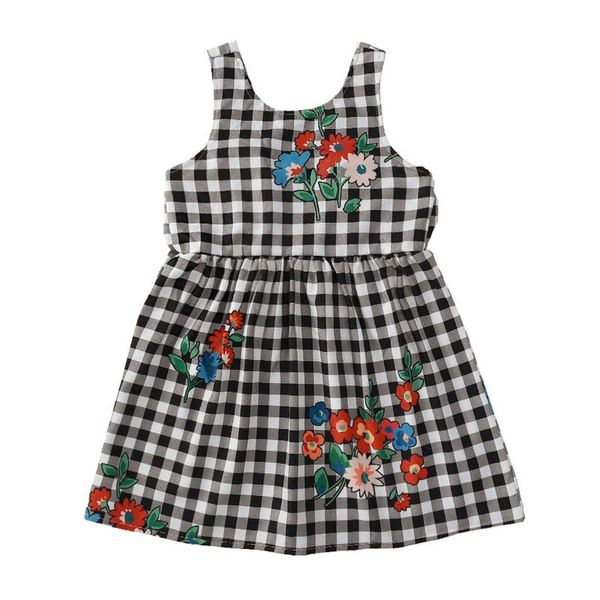 

summer toddler kid baby girls clothes flower print plaid elegant bow-knot casual dress kids clothing girl's dresses, Red;yellow