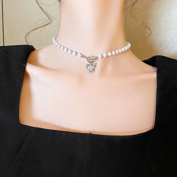 

chains art deco fashion faux pearls necklace clavicle chain1920s flapper beads cluster butterfly for gatsby costume party, Silver