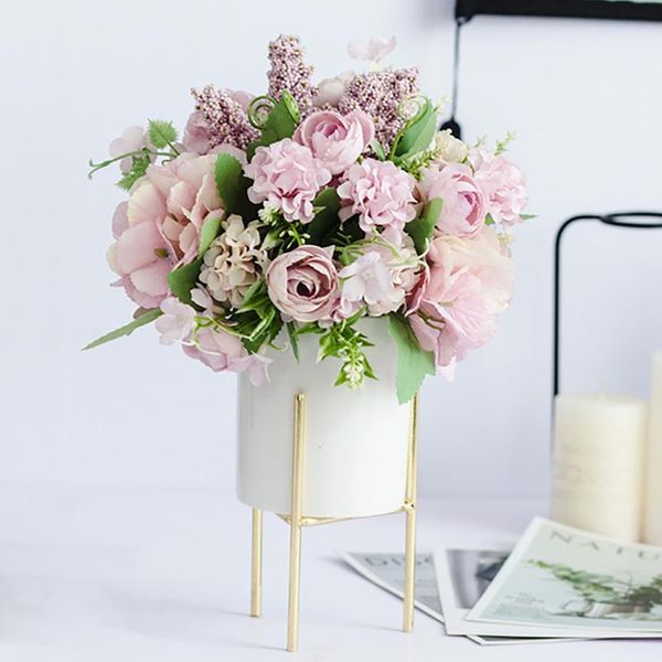 

decorative flowers & wreaths artificial peony/rose/camellia ceramic vase set wedding home creative living room coffee table decoration ornam