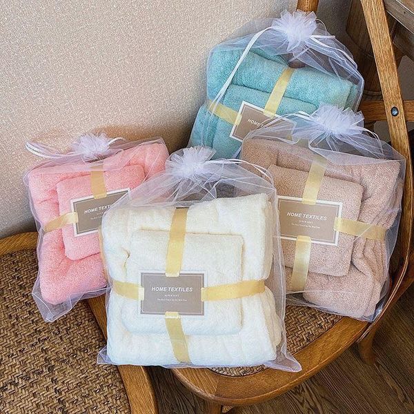 

towel nordic morandi color solid soft absorbent bath coral fleece quick-drying hair wiping set