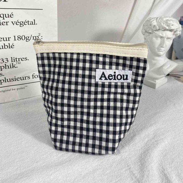 

small canvas bag french plaid mini hand cosmetic storage portable ins zero wallet