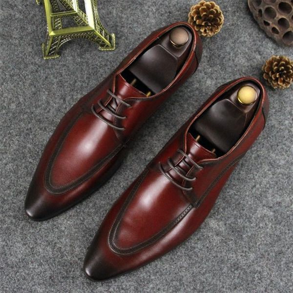 

dress shoes mens shoe spring wine red black formal business flat heel real leather