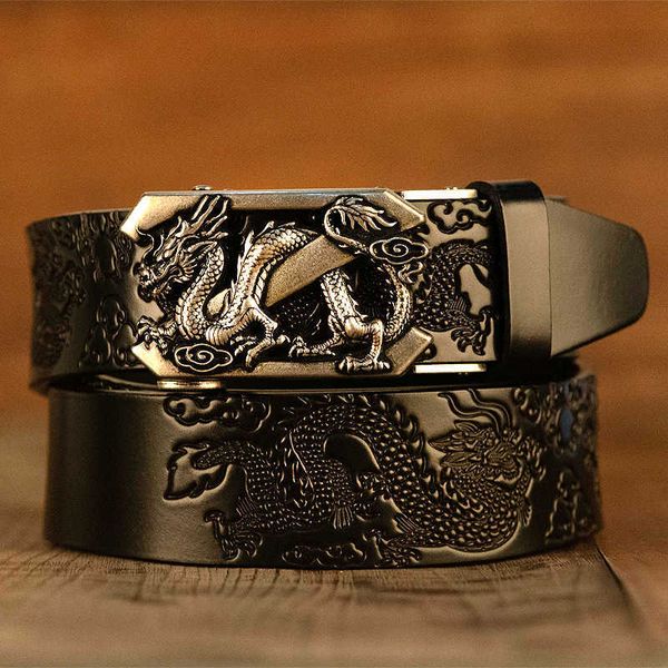 

leather belts for men casual ratchet belt with automatic buckle men039s leather dragon pattern belts with automatic buckle x072, Black;brown