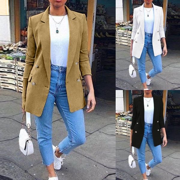 

women's jackets 2021 women spring blazer coat turn down collar long sleeve vintage casaco feminino for elegant outerwear, Black;brown