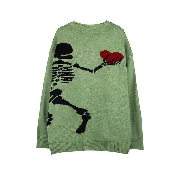 

men's sweaters retro skull hand heart shape pullover mens crew neck oversize autumn couple sweater vibe style hip hop loose knit, White;black
