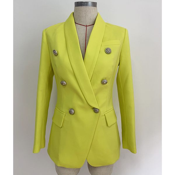 

New Style Top Quality Original Design Women's Classic Double-Breasted Slim Jacket Metal Buckles Yellow Blazer Retro Shawl Collar Outwear, White;black