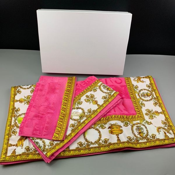 3pcs conjunto de design de moda impressão 100% algodão toalhas de banho macio e de alta qualidade rosa