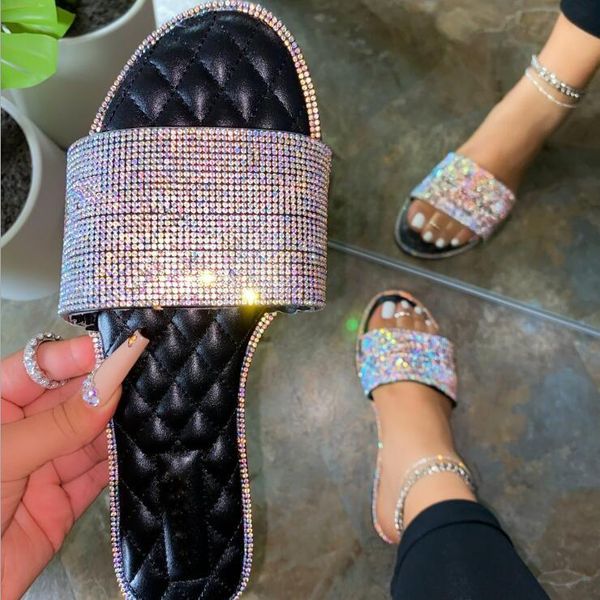 

spring/summer candy color flat outdoor beach slippers diamond-shaped leather home women sandals all-match fashion, Black