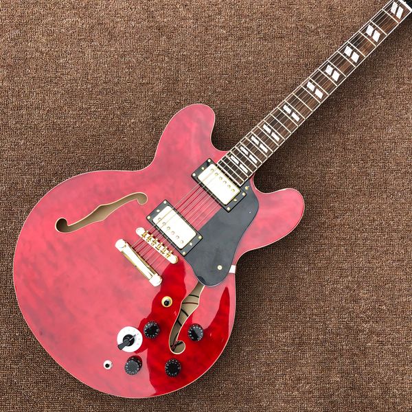 

jazz electric guitar semi hollow body chrome hardware burst color quilte maple