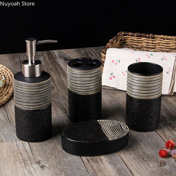 

bathroom supplies handicraft black ceramic toothbrush cup lotion bottle holder set light luxury decoration bath accessory