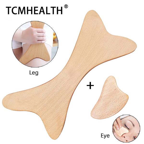 2 PCs Wooden Gua Sha Ferramenta Conjunto de Massageador Corporal Remotamento da placa de massagem Guasha para o pescoço Meridian Beauty Dredge