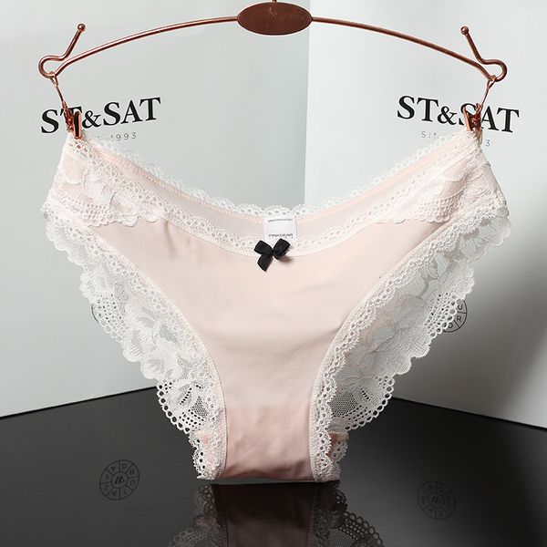 

lace edge milk silk low waist quick drying girl women's traceless underwear 9688, Black;white