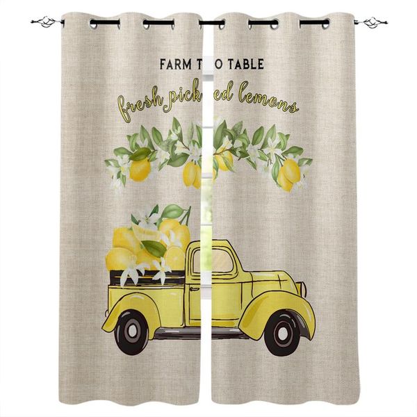 

summer lemon truck yellow window curtains kitchen bedroom items door home for living room curtain & drapes