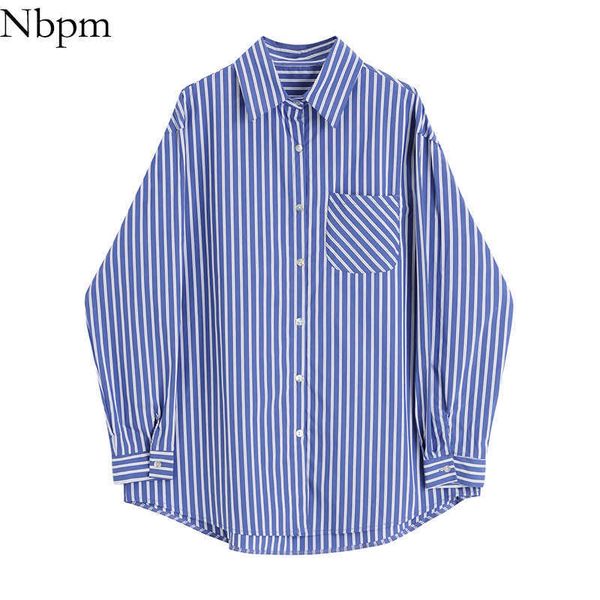 

nbpm spring women's clothing striped blouses female elegant pockets long sleeve shirt basic women's clothing office 210529, White
