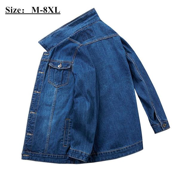 

plus size 6xl 7xl 8xl men denim jacket 95% cotton classic casual jeans jackets fashion male streetwear fat men's, Black;brown