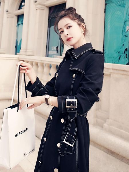 

women's trench coats fashion england style slim long women coat black double-breasted office lady duster female outerwear clothes, Tan;black