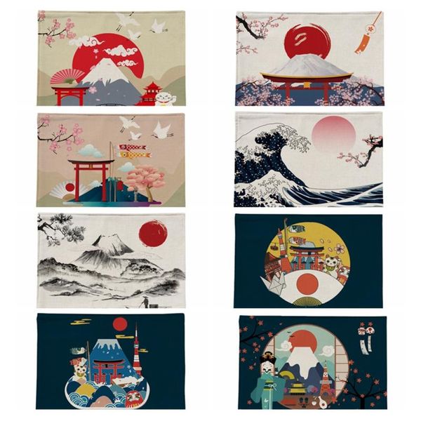 

table napkin linen single-sided placemat creative japanese style cartoon decorative for home living room kitchen dinner