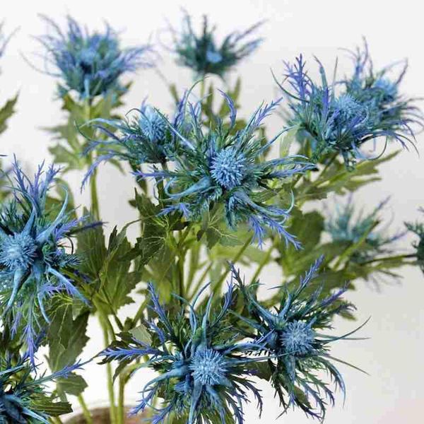 

decorative flowers & wreaths 1pc artificial eryngium thistles bunch plant 3-fork plastic wedding flower creative art arrangement material