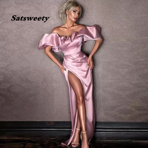 

saudi arabia evening dresses 2021 off shoulder high side split fashion mermaid pink prom gown long dubai celebrity party dress, Black;red