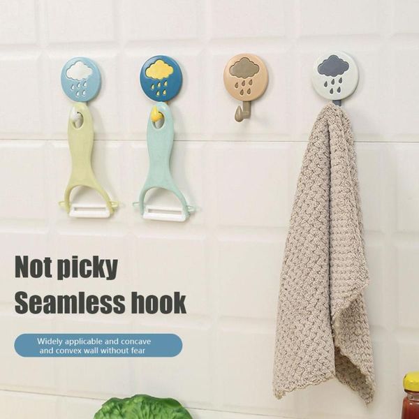 

traceless strong adhesive hanger cloud raindrop design wall hook punch hanging bathroom accessories hooks & rails