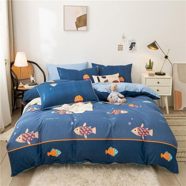 

bedding sets clownfish cotton printed pillowcase quilt cover bed sheet  size king four-piece set
